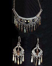 necklace, handmade, custom jewelry, bali, earrings, pendant, sntiqued silvertone, swarovski crystals, smoky quartz, toggle closure