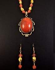 cherry quartz scarab necklace and earrings