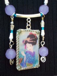 necklace, blue, seed beads, translucent beads, blue, lilac, turquoise, sterling silver, pendant, spacer beads, pendant holder, toggle closure