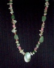 green jadeite, jade, chips, accent beads, glass, silvertone, toggle closure, pendant, necklace, handmade 