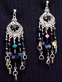 necklace, handmade, custom jewelry, bracelet, earrings, pendant, black, spinel, sterling silver, black jet, magic crystals, seed beads, czech glass, bugle, dagger beads