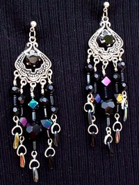 necklace, handmade, custom jewelry, bracelet, earrings, pendant, black, spinel, sterling silver, black jet, magic crystals, seed beads, czech glass, bugle, dagger beads