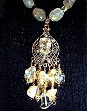 hand made, jewelry, necklace, earrings, bracelet, pendant, pearls, crystals, czech glass, gold and ice, rutilated quartz, focal stone, nuggets
