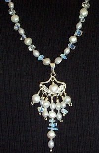 genuine, gemstones, handmade, necklace, freshwater pearls, opal, czech glass, seed beads, silvertone pendant, fancy toggle