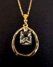 genuine, gemstones, handmade, necklace, Yellow labradorite, Mexico, Emerald Cut pendant, earrings, Sterling Silver Tiffany style mounts, Goldtone pendant, Figaro chain, magnetic closure