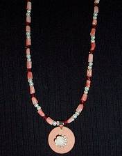 necklace, handmade, custom jewelry, antique, coral, hand carved, beads, peach, swarvoski, crystals, pearls, wooden, pendant