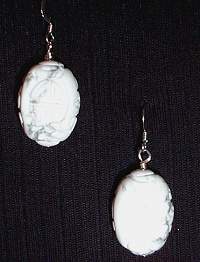 necklace, handmade, custom jewelry, earrings, pendant, white howlite, oval, snowflake obsidian, stones, antiqued, silvertone, seed beads, hand carved