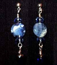 necklace, handmade designer jewelry, custom jewelry, Lapis Lazuli, Denim Lapis, bracelet, earrings, silvertone fancy toggle closure, Czech beads, sterling silver, basket mount