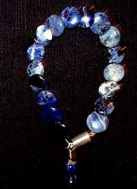 necklace, handmade designer jewelry, custom jewelry, Lapis Lazuli, Denim Lapis, bracelet, earrings, silvertone fancy toggle closure, Czech beads, sterling silver, basket mount