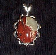 necklace, handmade, custom jewelry, earrings, poppy, jasper, oval, flat, pendant, sterling silver, mount, toggle closure