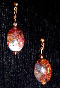 necklace, handmade, custom jewelry, bracelet, earrings, metal beads, coppertone, oval, flat, peitersite, round, toggle closure