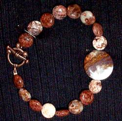 necklace, handmade, custom jewelry, bracelet, earrings, metal beads, coppertone, oval, flat, peitersite, round, toggle closure